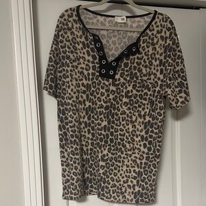 BiBi Leopard Print Top with Black Accents